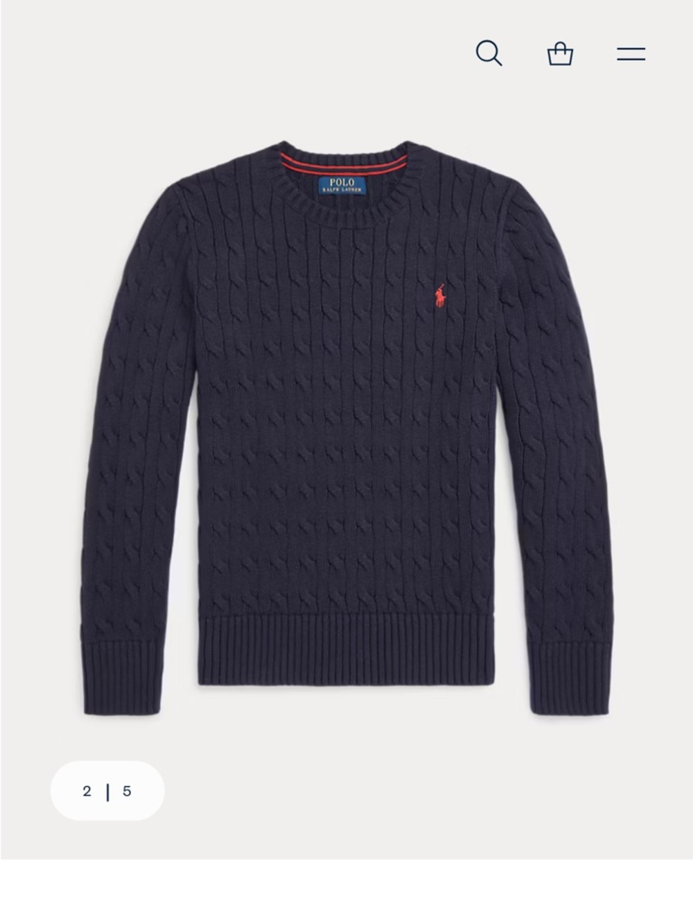 Polo by Ralph Lauren Boy’s Navy Cable-Knit Crewneck Sweater